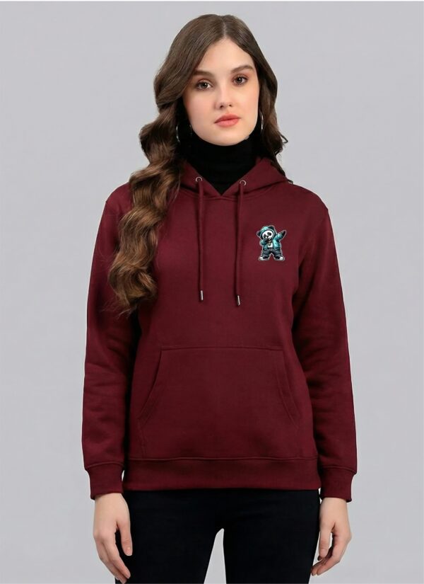 Maroon Graphic Printed Women’s Hoodie with Panda Riot Street Art | Premium Fleece Winter Hoodie for Women | Bold Urban Back Print – GiftSpeaks
