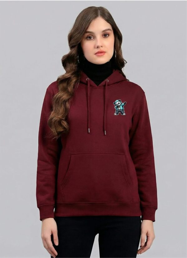 Maroon Graphic Printed Women’s Hoodie with Panda Riot Street Art | Premium Fleece Winter Hoodie for Women | Bold Urban Back Print – GiftSpeaks