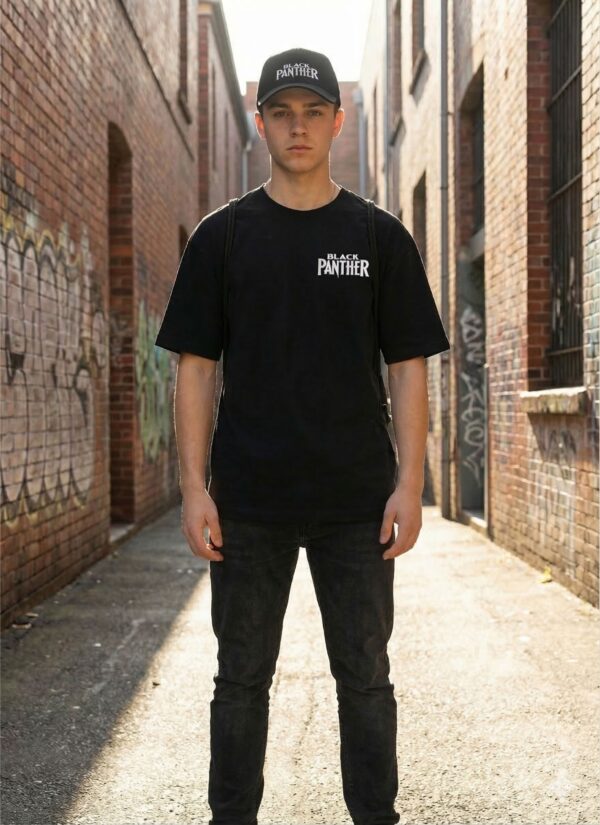 Wakanda Forever Black Panther Oversized T-Shirt & Premium Cap Combo | Marvel Inspired Graphic Streetwear Set for Men & Women | Loopknit 240 GSM Cotton Tee + Adjustable Cap
