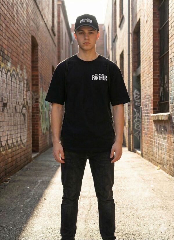 Wakanda Forever Black Panther Oversized T-Shirt & Premium Cap Combo | Marvel Inspired Graphic Streetwear Set for Men & Women | Loopknit 240 GSM Cotton Tee + Adjustable Cap