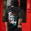 Women Black Oversized Graphic T-Shirt with Crown & Tech Art Back Print