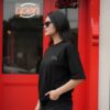 Women Black Oversized Graphic T-Shirt with Crown & Tech Art Back Print