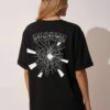 Women Black Oversized Broken Record Graphic T-Shirt | Urban Streetwear Back Print Tee