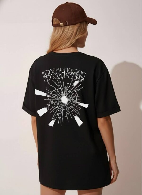 Women Black Oversized Broken Record Graphic T-Shirt | Urban Streetwear Back Print Tee