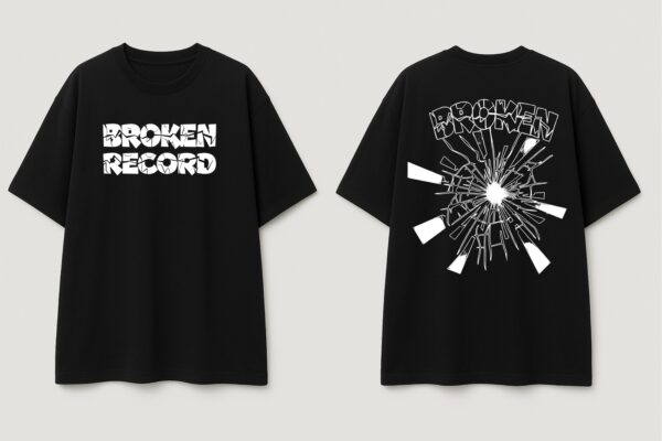 Women Black Oversized Broken Record Graphic T-Shirt | Urban Streetwear Back Print Tee