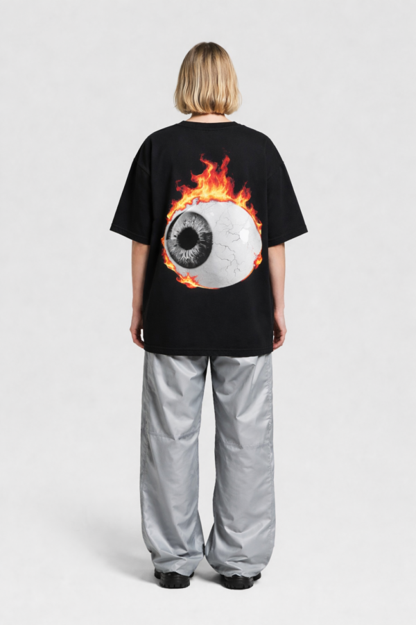 WWFOB_Buring_Eyesight_1772783391107_wj6tj9izg54w452.png Women's Black Oversized Graphic T-Shirt | Burning Eyesight Flame Print | Trendy Streetwear Tee