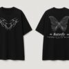 Women Black Oversized Butterfly Graphic T-Shirt with Gothic Heart Front Design