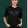 Women Black Oversized Butterfly Graphic T-Shirt with Gothic Heart Front Design