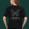 Women Black Oversized Butterfly Graphic T-Shirt with Gothic Heart Front Design