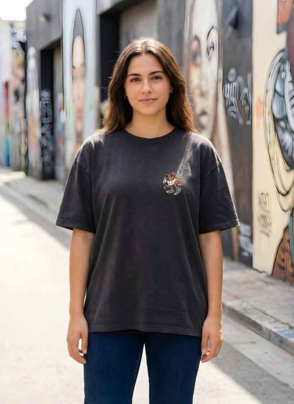 WWFOB_Chill_Vape_1770961519278_zljrogll8azbdh3.jpg Women Oversized Graphic T-Shirt | Chill Ride Cartoon Back Print | Loopknit 240 GSM Cotton | Relaxed Streetwear Drop Shoulder Tee