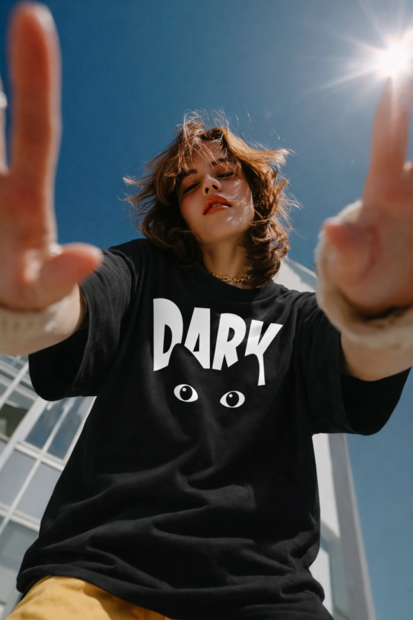 WWFOB_Dark_1772785158769_yotibx5np3bbrp2.png Women's Black Oversized Graphic T-Shirt with DARK Typography & Eye Print | Trendy Streetwear Casual Tee | Soft Cotton Relaxed Fit Fashion Top