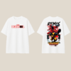 White Oversized Graphic T-Shirt with Front Typography Print and Back Comic Artwork Design Paired with Matching Adjustable Cap and Drawstring Bag Combo Set Streetwear Casual Everyday Outfit