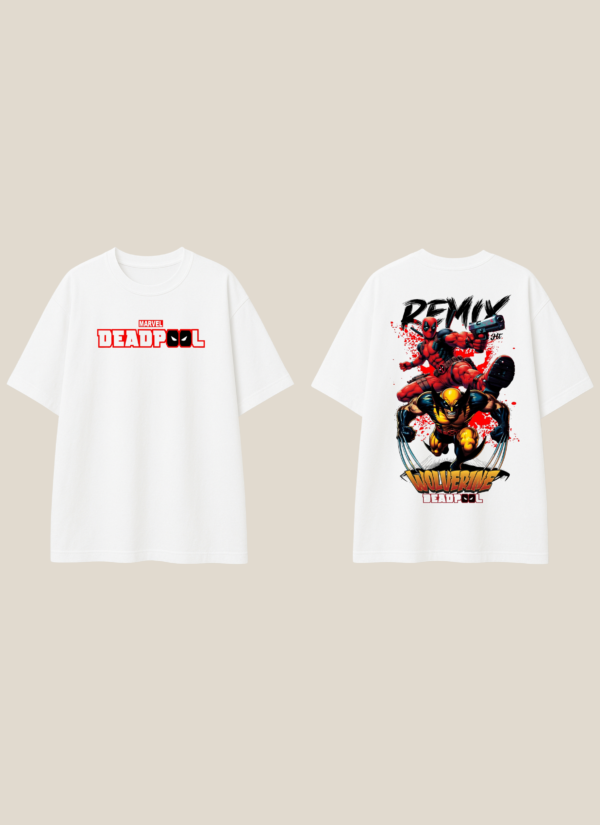 White Oversized Graphic T-Shirt with Front Typography Print and Back Comic Artwork Design Paired with Matching Adjustable Cap and Drawstring Bag Combo Set Streetwear Casual Everyday Outfit