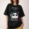Women's Black Oversized Graphic T-Shirt | Music On Panda Print | Cute Aesthetic Casual Streetwear Tee