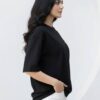 Women Black Oversized T-Shirt with Peace Dove Back Print | Loopknit 240 GSM | Aesthetic Graphic Streetwear Tee