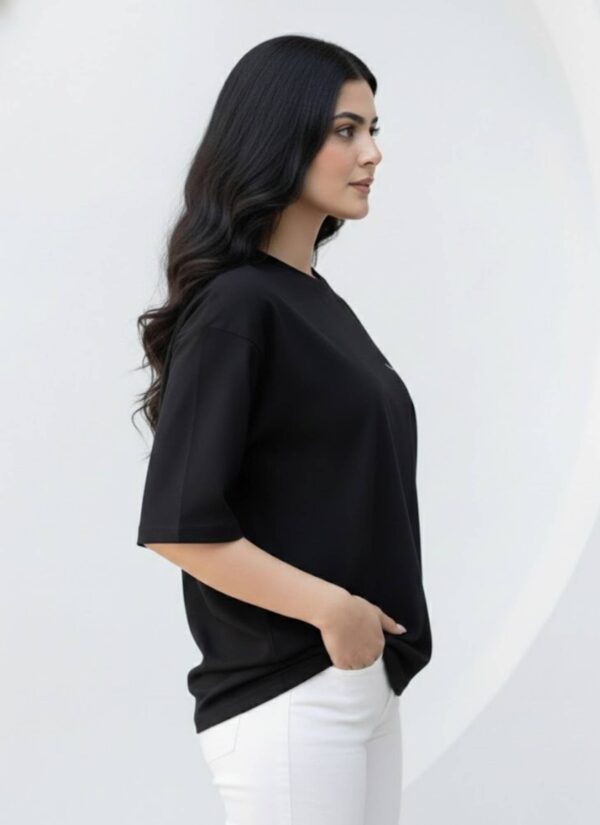 Women Black Oversized T-Shirt with Peace Dove Back Print | Loopknit 240 GSM | Aesthetic Graphic Streetwear Tee