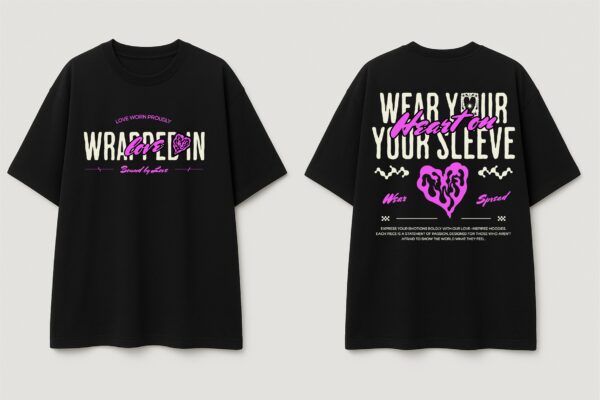 WWFOB_Wear_your_sleeve_1772787135122_14lcc3nct187nqm.jpg Women's Black Oversized Graphic T-Shirt Wear Your Heart on Your Sleeve Back Print | Premium Loopknit 240 GSM Cotton | Bold Pink & White Typography Design | Casual Streetwear Round Neck Tee for Daily Wear