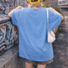 Womens Sky Blue Oversized T-Shirt with Cartoon Graffiti Print | Cool Street Style Graphic Tee