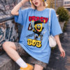 Womens Sky Blue Oversized T-Shirt with Cartoon Graffiti Print | Cool Street Style Graphic Tee