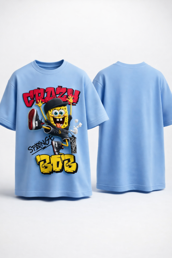 Womens Sky Blue Oversized T-Shirt with Cartoon Graffiti Print | Cool Street Style Graphic Tee