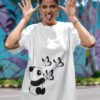 Cute Baby Panda Butterfly Graphic Printed White Oversized T-Shirt for Women & Girls | Minimal Aesthetic Cartoon Design | Round Neck Oversized T-Shirt GiftSpeaks