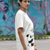 Cute Baby Panda Butterfly Graphic Printed White Oversized T-Shirt for Women & Girls | Minimal Aesthetic Cartoon Design | Round Neck Oversized T-Shirt GiftSpeaks