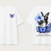 Womens Oversized White T-Shirt | Butterfly & Floral Girl Art Graphic Print | Loopknit 240 GSM Premium Heavy Fabric | Aesthetic Streetwear T-Shirt for Women