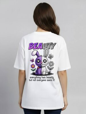 WWFOW_Beauty_1770984113677_68gchzcdiq41gsu.jpg Womens White Oversized T-Shirt with Beauty Graphic Back Print | Loopknit 240 GSM | Cute Aesthetic Streetwear Tee