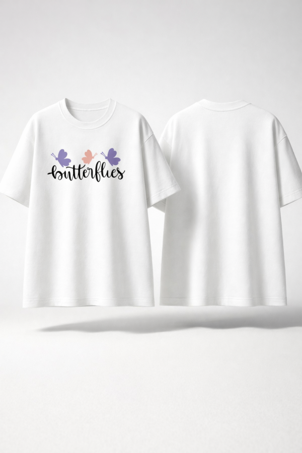 Womens White Oversized T-Shirt with Butterfly Print | Cute Aesthetic Graphic Tee for Everyday Wear