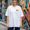 Women Oversized Graphic T-Shirt | Coffee & Space Cartoon Print | Loopknit 240 GSM Cotton | Relaxed Fit Casual Streetwear Tee