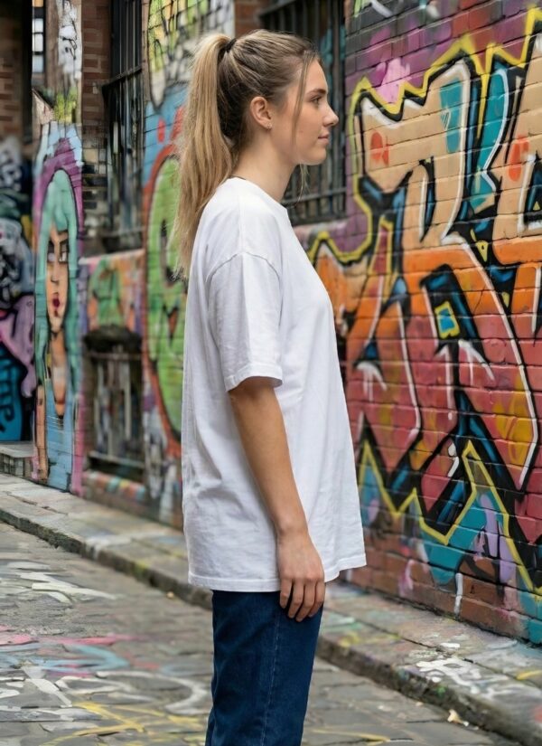 Women Oversized Graphic T-Shirt | Coffee & Space Cartoon Print | Loopknit 240 GSM Cotton | Relaxed Fit Casual Streetwear Tee