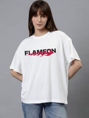 Women Oversized Graphic T-Shirt | Flaming Rose Back Print | Loopknit 240 GSM Bold Streetwear Tee