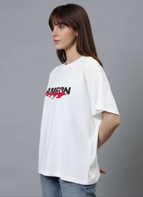 WWFOW_Flameon_1770984780681_cern6rdku4ep19r.jpg Women Oversized Graphic T-Shirt | Flaming Rose Back Print | Loopknit 240 GSM Bold Streetwear Tee