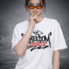 Womens White Oversized T-Shirt with Freedom Graffiti Print | Bold Streetwear Graphic Tee (Front & Back Print)