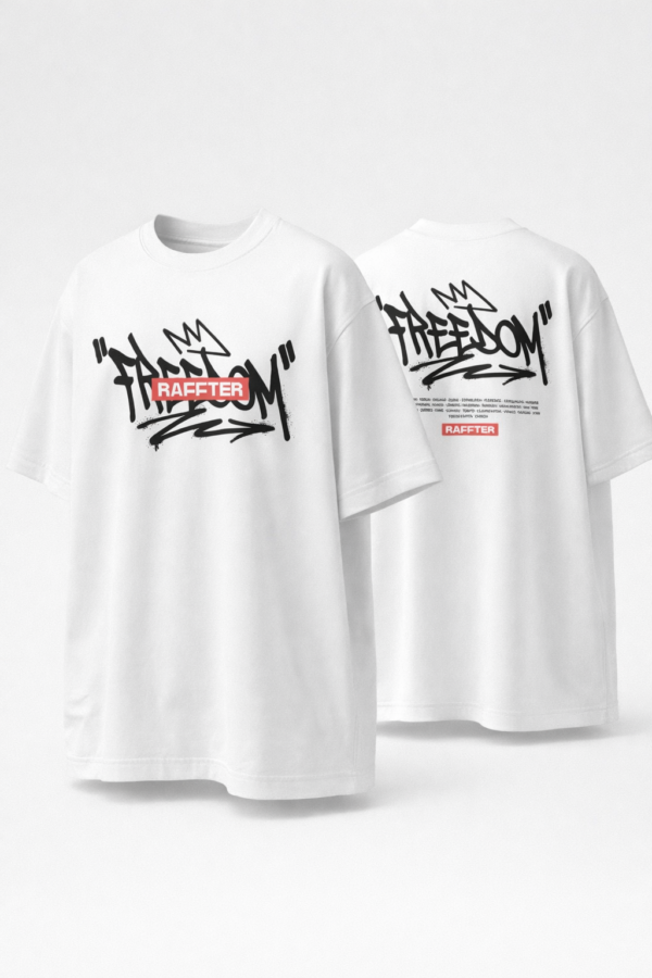 Womens White Oversized T-Shirt with Freedom Graffiti Print | Bold Streetwear Graphic Tee (Front & Back Print)
