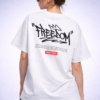 Womens White Oversized T-Shirt with Freedom Graffiti Print | Bold Streetwear Graphic Tee (Front & Back Print)