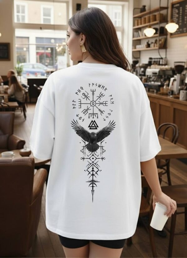 Womens Oversized Graphic T-Shirt | Raven Symbol Back Print | Loopknit 240 GSM Minimal Streetwear Tee