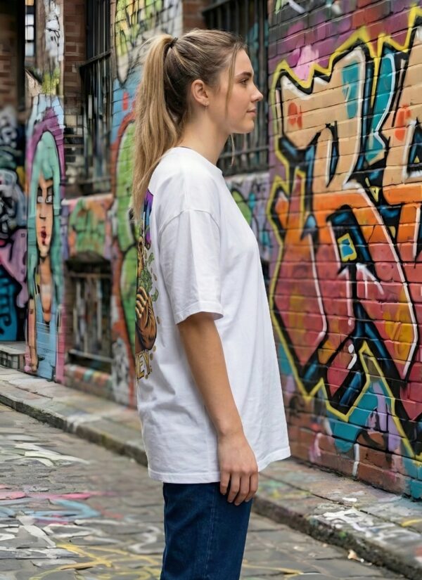 Just Money Womens Oversized T-Shirt | Bold Bear Graphic Back Print | White