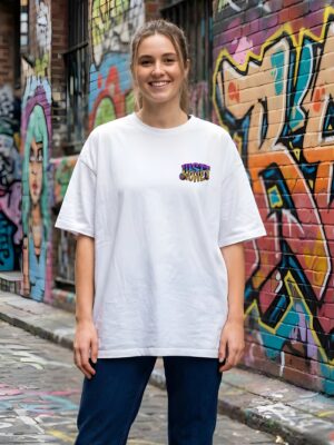 WWFOW_Just_Money_1770959664150_e3x3zhjbed634yh.jpg Just Money Womens Oversized T-Shirt | Bold Bear Graphic Back Print | White