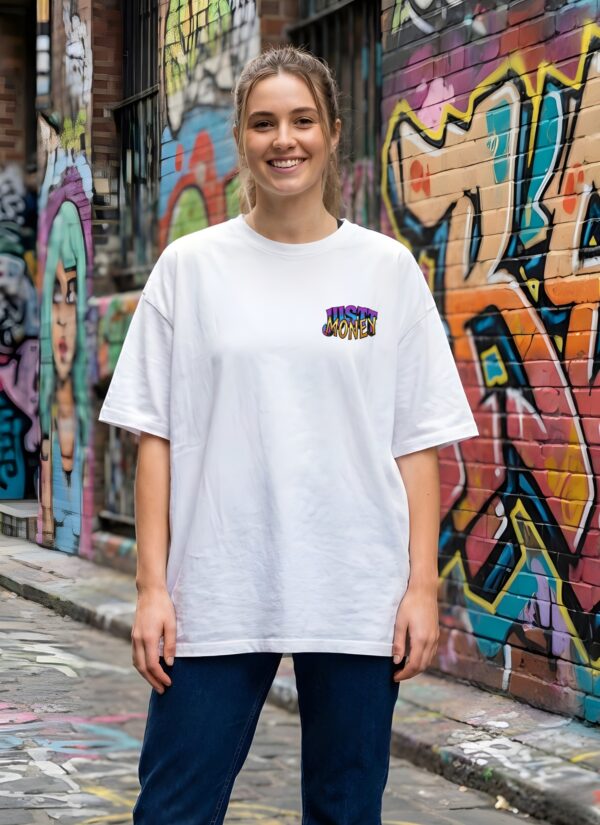 Just Money Womens Oversized T-Shirt | Bold Bear Graphic Back Print | White