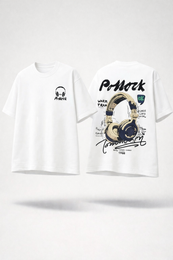 WWFOW_Ponork_1776158391146_wit1z8sgyor1n7b.png Womens Oversized White Graphic T-Shirt Headphone Back Print Casual Wear