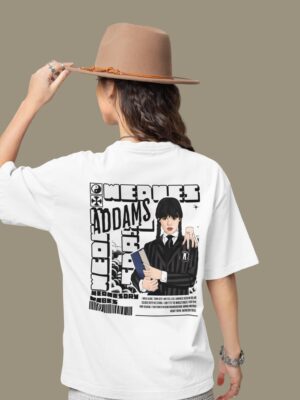 WWFOW_The_Wednesday_2_0_1768043781464_wsx14e3wclni9in.jpg White Oversized Gothic Aesthetic T-Shirt for Women | Dark Mood Back Artwork Loopknit Cotton Tee 240 GSM