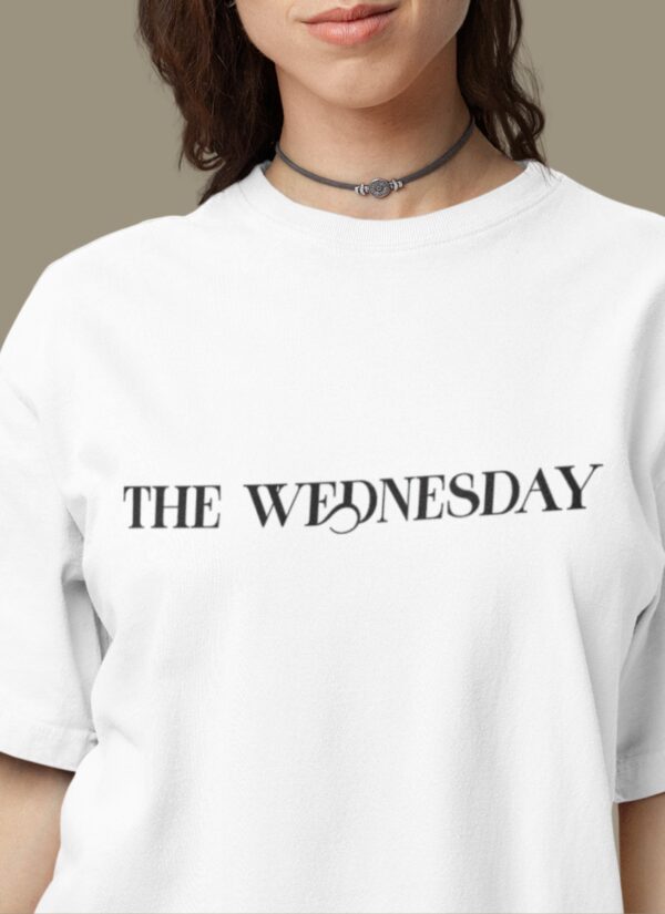 WWFOW_The_Wednesday_2_0_1768043789477_wfleptragzl1acb.jpg White Oversized Gothic Aesthetic T-Shirt for Women | Dark Mood Back Artwork Loopknit Cotton Tee 240 GSM