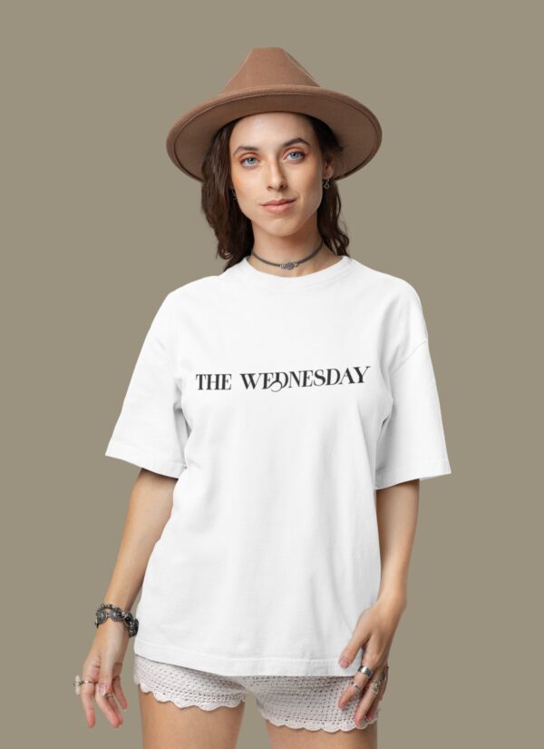 WWFOW_The_Wednesday_2_0_1768043799835_1is4xybpl8cqbn6.jpg White Oversized Gothic Aesthetic T-Shirt for Women | Dark Mood Back Artwork Loopknit Cotton Tee 240 GSM