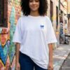 Women Oversized Graphic T-Shirt | Blue Floral Turtle Back Print | Loopknit 240 GSM Premium Cotton | Relaxed Streetwear Fit