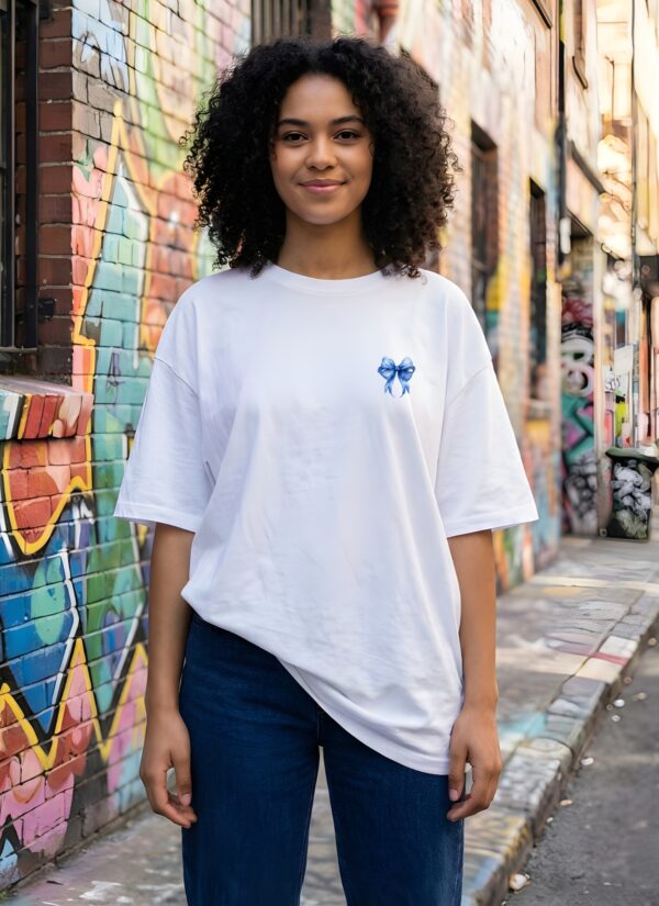 Women Oversized Graphic T-Shirt | Blue Floral Turtle Back Print | Loopknit 240 GSM Premium Cotton | Relaxed Streetwear Fit