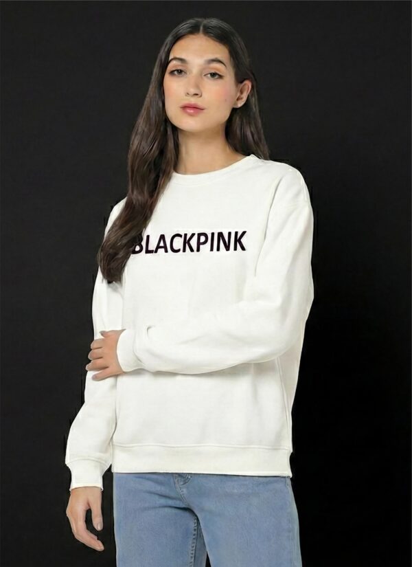 Blackpink Inspired Printed Sweatshirt for Women | Premium Fleece Cotton 300 GSM | White Sweatshirt | K-Pop Streetwear Winter Wear with Stylish Back Print for Women | by Giftspeaks