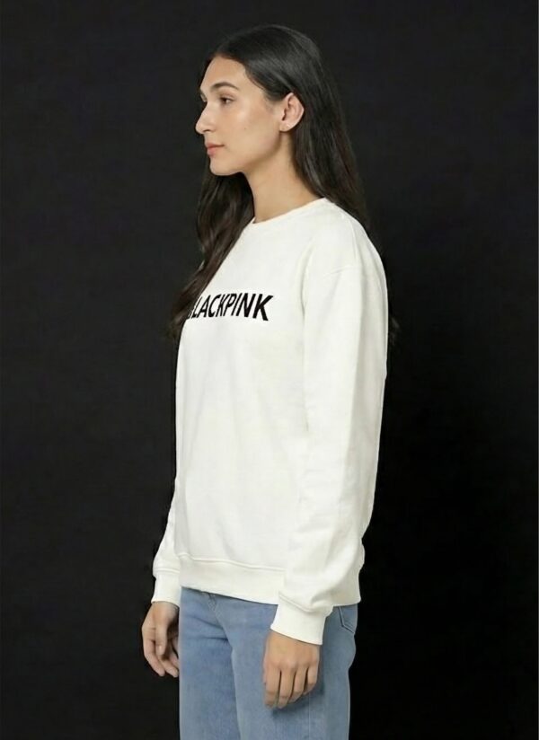 Blackpink Inspired Printed Sweatshirt for Women | Premium Fleece Cotton 300 GSM | White Sweatshirt | K-Pop Streetwear Winter Wear with Stylish Back Print for Women | by Giftspeaks