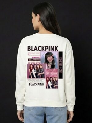 Blackpink Inspired Printed Sweatshirt for Women | Premium Fleece Cotton 300 GSM | White Sweatshirt | K-Pop Streetwear Winter Wear with Stylish Back Print for Women | by Giftspeaks