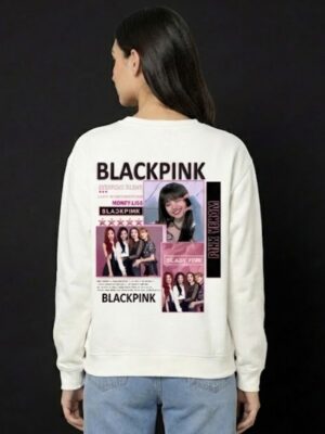 Blackpink Inspired Printed Sweatshirt for Women | Premium Fleece Cotton 300 GSM | White Sweatshirt | K-Pop Streetwear Winter Wear with Stylish Back Print for Women | by Giftspeaks